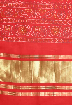 Bandhej Printed Muslin Silk Dupatta in Red