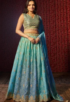 Bandhej Printed  Organza Lehenga in Blue