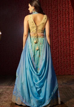 Bandhej Printed  Organza Lehenga in Blue