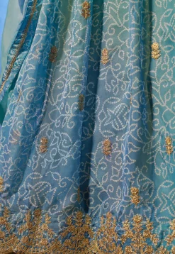 Bandhej Printed  Organza Lehenga in Blue