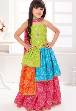 Bandhej Printed Poly Cotton Lehenga in Multicolor