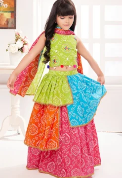 Bandhej Printed Poly Cotton Lehenga in Multicolor