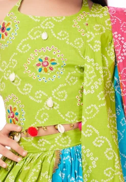 Bandhej Printed Poly Cotton Lehenga in Multicolor