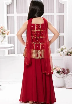 Bandhej Printed Polyester Pakistani Suit in Maroon