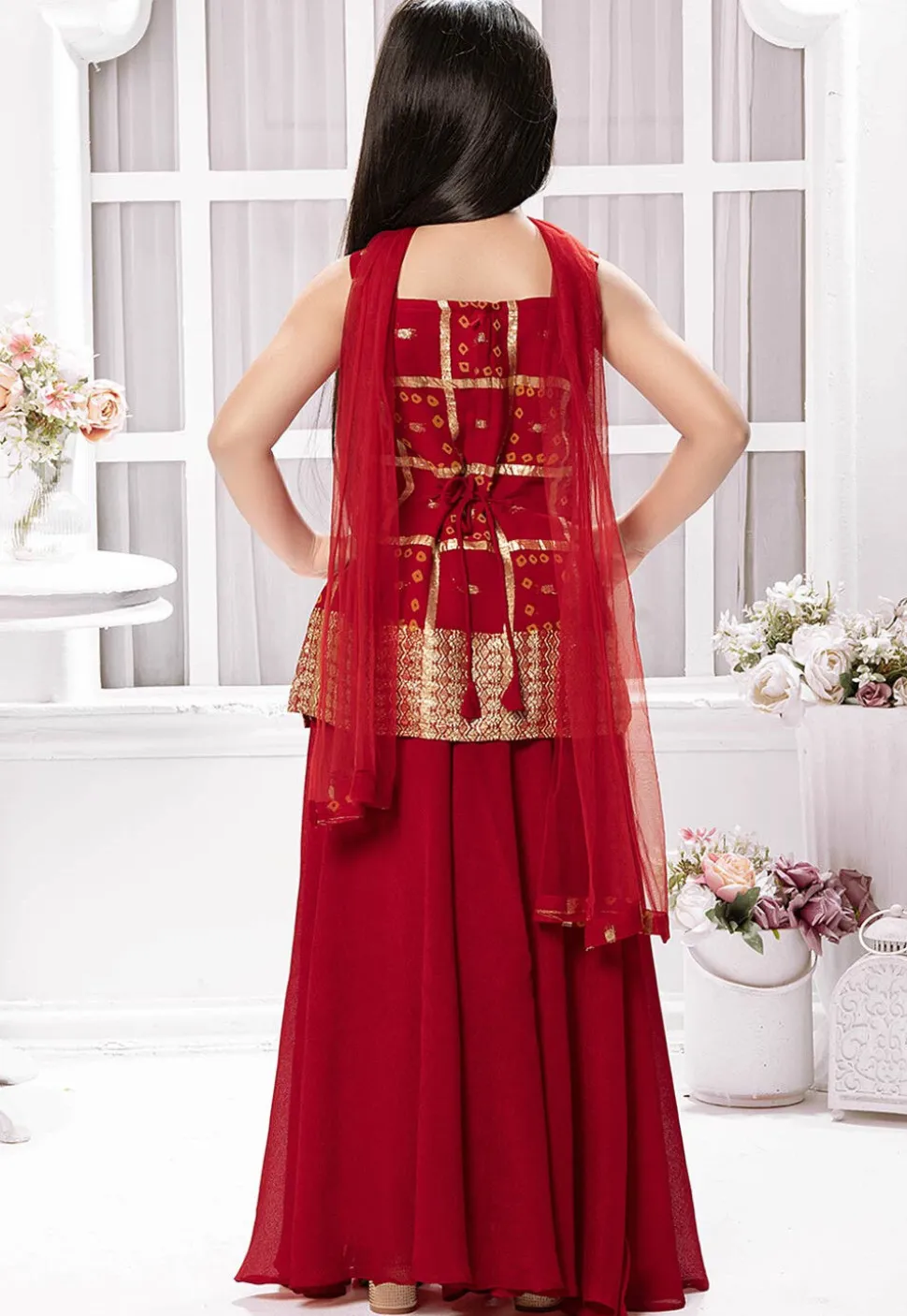 Bandhej Printed Polyester Pakistani Suit in Maroon