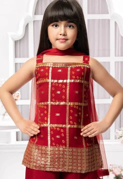 Bandhej Printed Polyester Pakistani Suit in Maroon