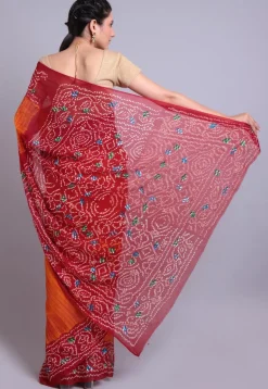 Bandhej Printed Pure Chinon Crepe Saree in Orange