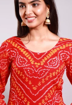 Bandhej Printed Pure Chinon Crepe Straight Suit in Red