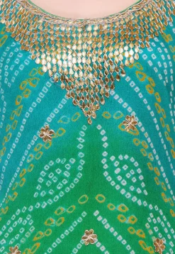Bandhej Printed Pure Chinon Crepe Straight Cut Suit in Ombre Green