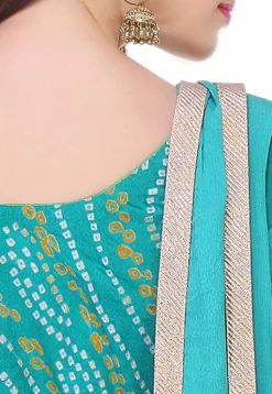 Bandhej Printed Pure Chinon Crepe Straight Cut Suit in Ombre Green