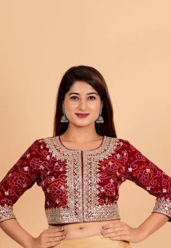 Bandhej Printed Pure Chinon Crepe Blouse in Maroon