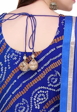 Bandhej Printed Pure Chinon Crepe Anarkali Suit in Blue