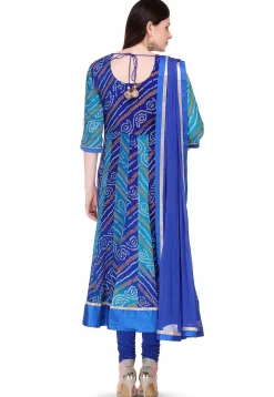 Bandhej Printed Pure Chinon Crepe Anarkali Suit in Blue