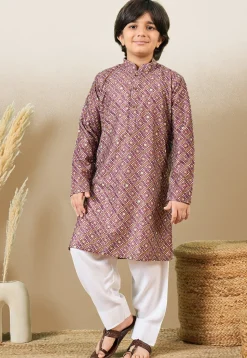 Bandhej Printed Pure Cotton Kurta Set in Dark Old Rose