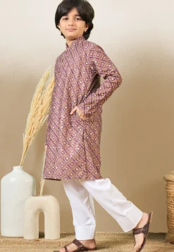 Bandhej Printed Pure Cotton Kurta Set in Dark Old Rose