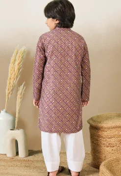 Bandhej Printed Pure Cotton Kurta Set in Dark Old Rose