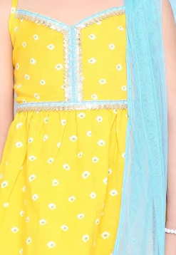 Bandhej Printed Pure Cotton Pakistani Suit in Yellow