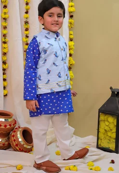 Bandhej Printed Pure Cotton Kurta Set in Royal Blue