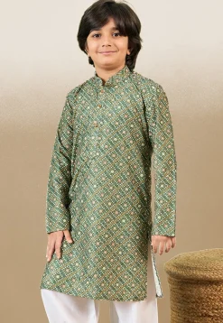 Bandhej Printed Pure Cotton Kurta in Dusty Green
