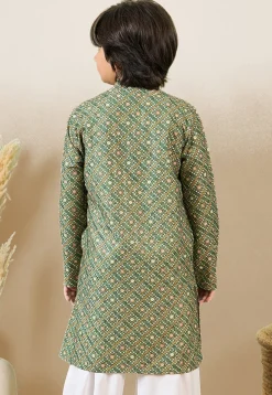 Bandhej Printed Pure Cotton Kurta in Dusty Green