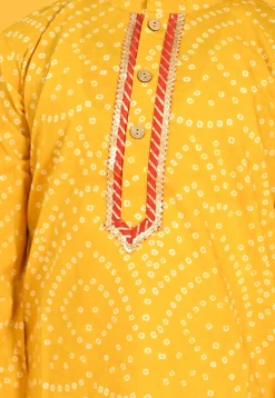 Bandhej Printed Pure Cotton Kurta Set in Yellow