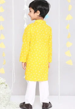 Bandhej Printed Pure Cotton Kurta Set in Yellow