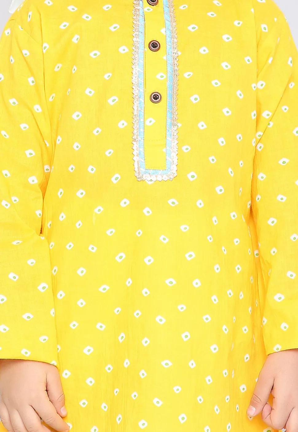 Bandhej Printed Pure Cotton Kurta Set in Yellow