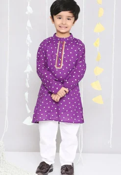 Bandhej Printed Pure Cotton Kurta Set in Purple