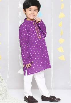 Bandhej Printed Pure Cotton Kurta Set in Purple