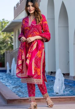 Bandhej Printed Pure Cotton Pakistani Suit in Fuchsia