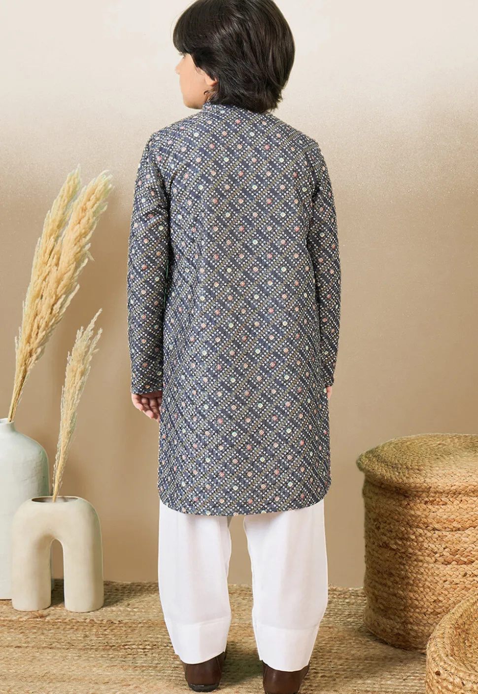 Bandhej Printed Pure Cotton Kurta Set in Navy Blue