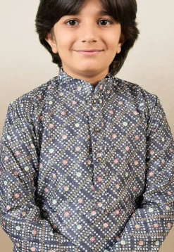 Bandhej Printed Pure Cotton Kurta Set in Navy Blue