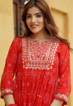 Bandhej Printed Pure Cotton Pakistani Suit in Red