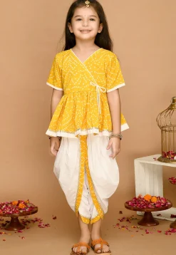 Bandhej Printed Pure Cotton Tunic Set in Yellow