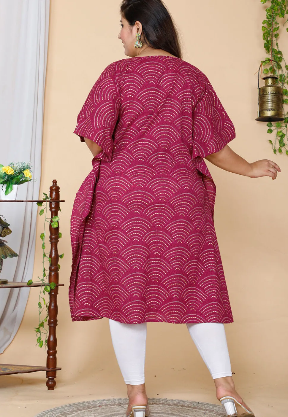 Bandhej Printed Pure Cotton Kaftan in Magenta