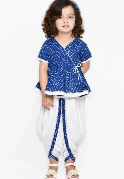 Bandhej Printed Pure Cotton Peplum Style Top Set in Blue