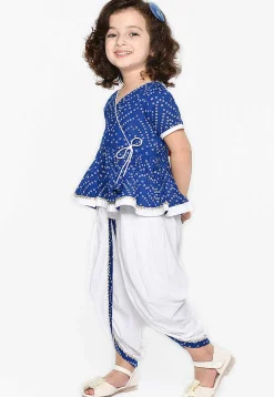 Bandhej Printed Pure Cotton Peplum Style Top Set in Blue