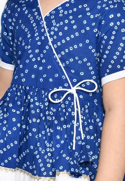 Bandhej Printed Pure Cotton Peplum Style Top Set in Blue