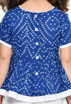 Bandhej Printed Pure Cotton Peplum Style Top Set in Blue