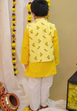 Bandhej Printed Pure Cotton Kurta Set in Yellow