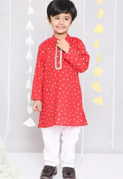 Bandhej Printed Pure Cotton Kurta Set in Red