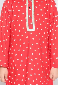 Bandhej Printed Pure Cotton Kurta Set in Red