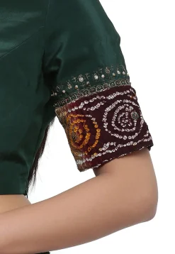 Bandhej Printed Pure Crepe Blouse in Dark Green