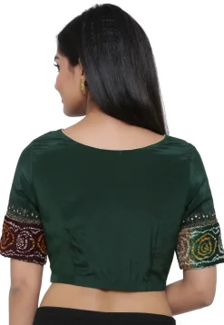 Bandhej Printed Pure Crepe Blouse in Dark Green
