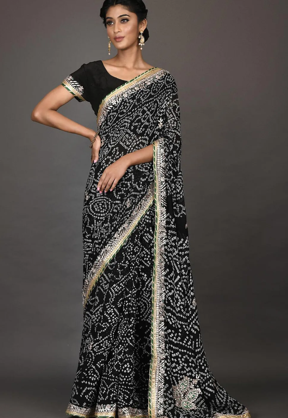Bandhej Printed Pure Georgette Saree in Black