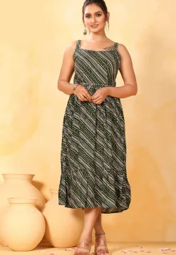 Bandhej Printed Rayon Aline Dress in Multicolor
