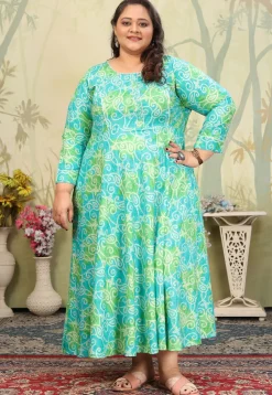 Bandhej Printed Rayon Gown in Blue