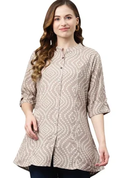 Bandhej Printed Rayon Tunic in Light Fawn