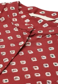 Bandhej Printed Rayon Tunic in Maroon