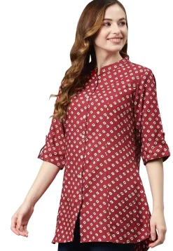 Bandhej Printed Rayon Tunic in Maroon